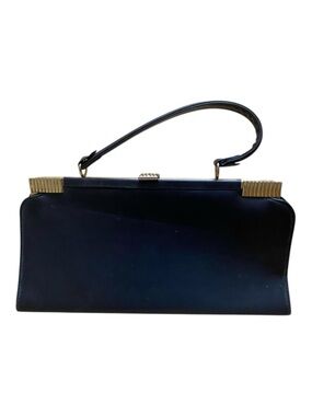 Jaclyn USA Womens Vintage 1960s Black Patent Leather Purse Handbag Kiss Lock